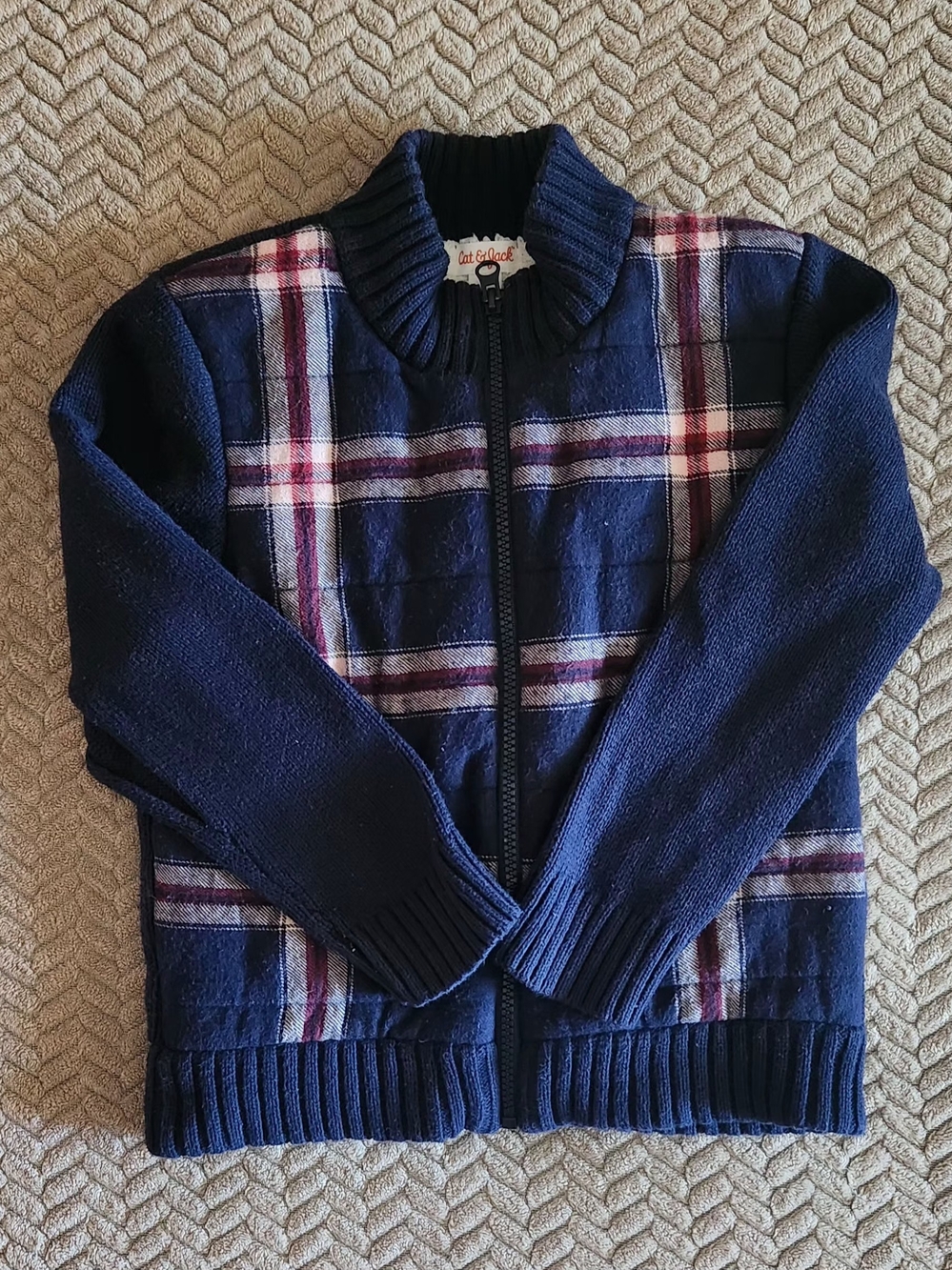 Cat & Jack Navy Plaid Zip-Up Sweater Size 5T
